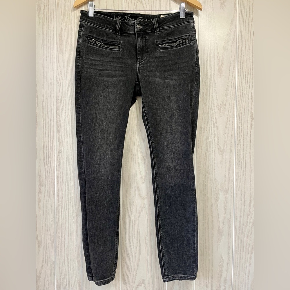 Free People We The Free Jet Low Rise Skinny Moto Jeans Galaxy Black Size 29 EUC